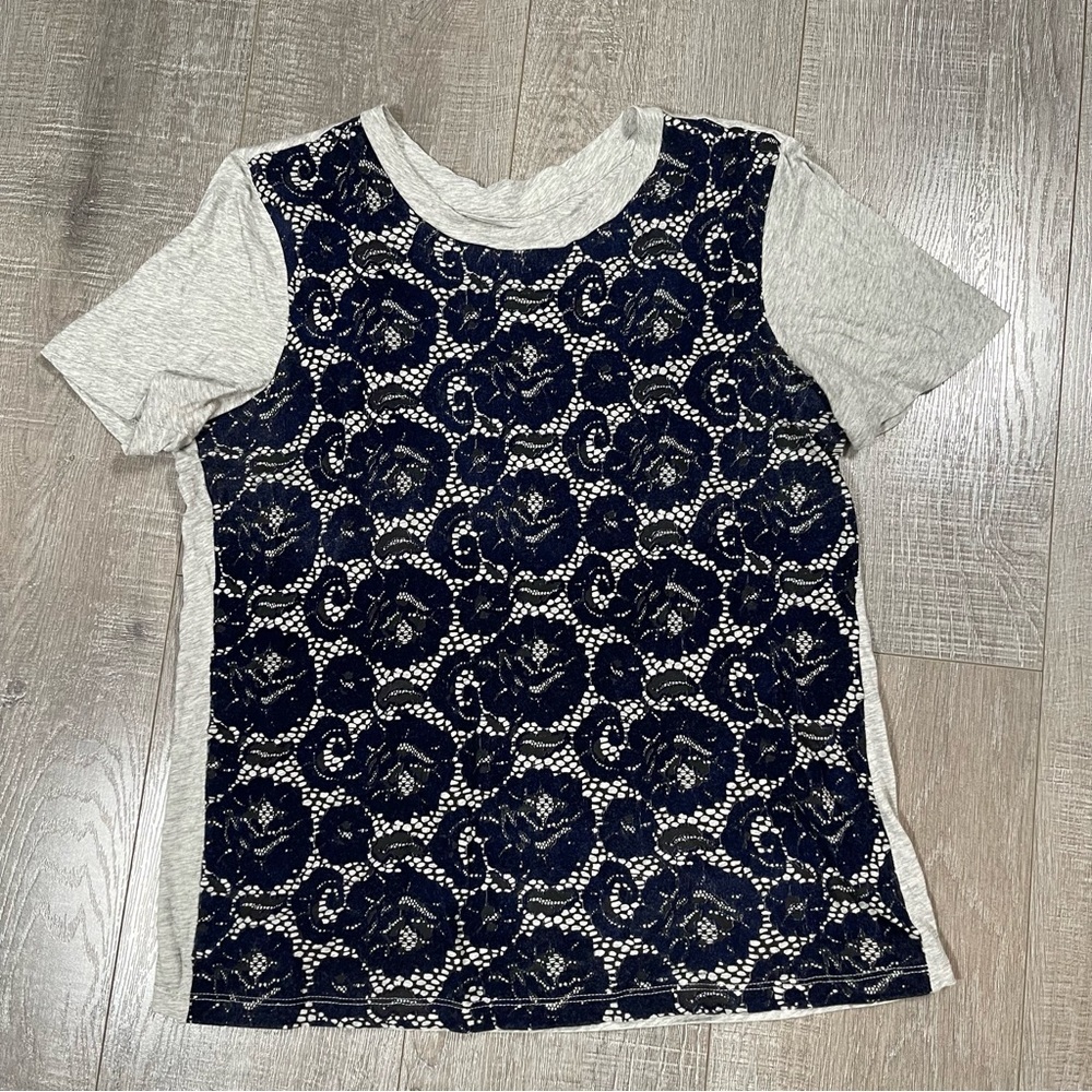 TORY BURCH Flocked Floral Lace-Print TEE Size S